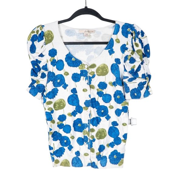 Twenty One Sweaters - Twenty One Floral Cardigan Sweater M Women Short Sleeves Puffy Blue White Button